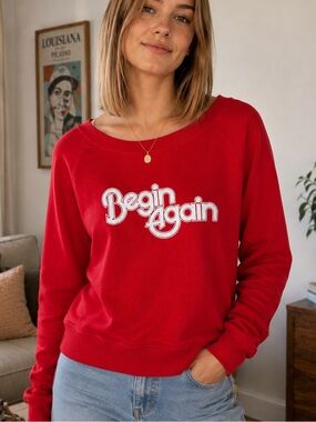 The Bee & The Fox Begin Again Red Retro Graphic Sweatshirt Medium
